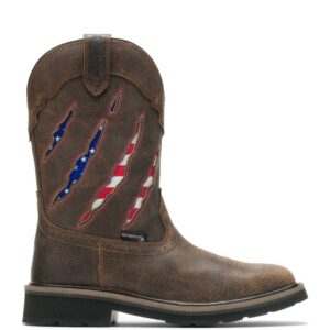 A right profile facing Wolverine Men's Rancher Claw Steel Toe Wellington Pull-On Work Boot.