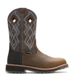 A right profile facing Wolverine Men's Rancher Pro HyperRest Composite Toe Wellington Pull-On Work Boot.