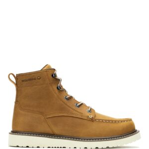A right profile facing Wolverine Men's Trade Wedge Unlined 6" Moc Toe Lace Up Work Boot.